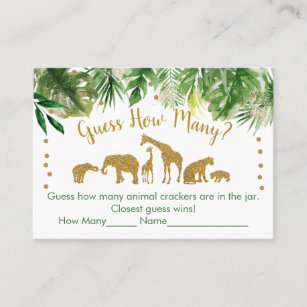 Gold Safari Animal Guess How Many Baby Shower Game Place Card