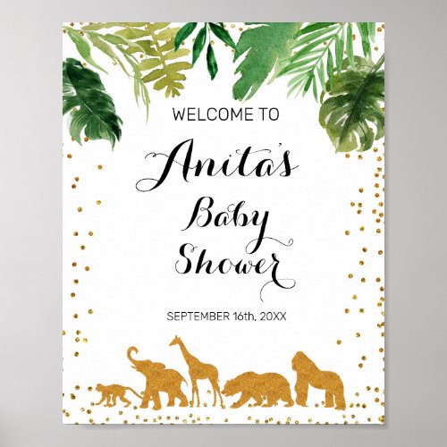 Gold safari animal Watercolor Baby Shower Welcome Poster