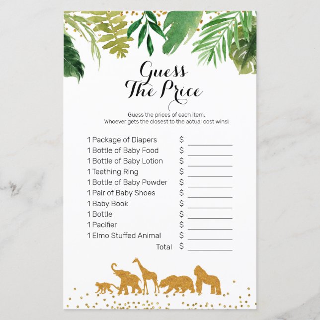 Gold safari animal Watercolor guess the price Game (Front)