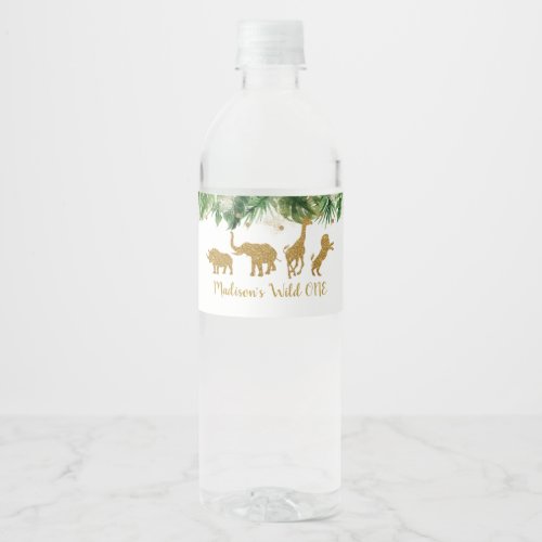 Gold Safari Animal Wild One First Birthday Water Bottle Label