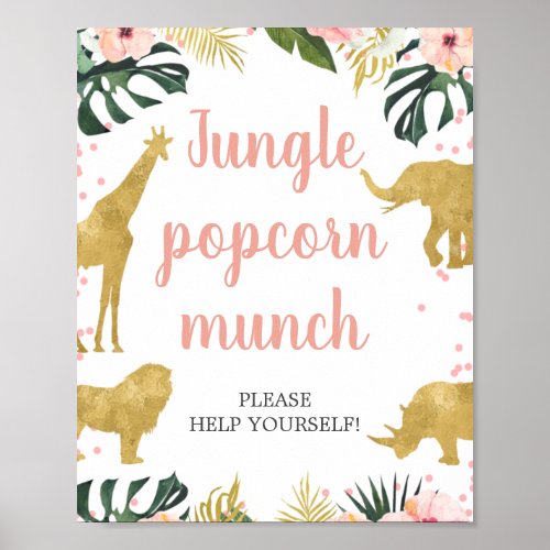 Gold Safari Animals and Floral Birthday Sign