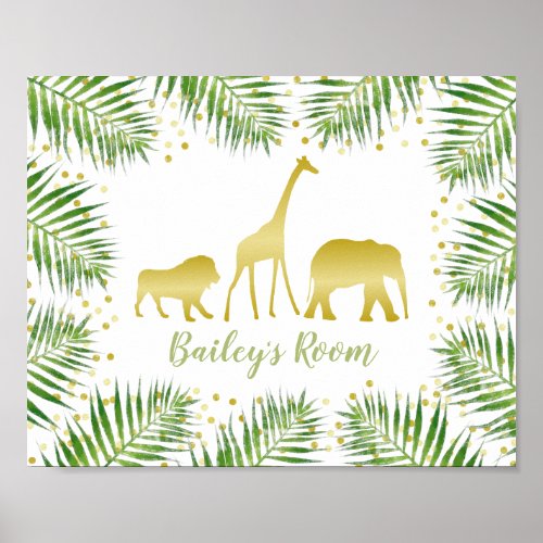 Gold Safari Animals Baby Boy Nursery Room Poster