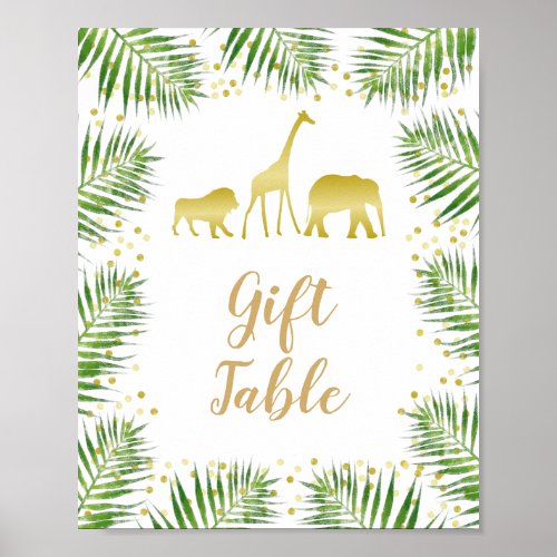 Gold Safari Animals Baby Shower Gift Table Sign