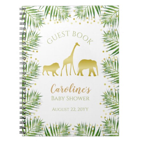 Gold Safari Animals Baby Shower Guest Book