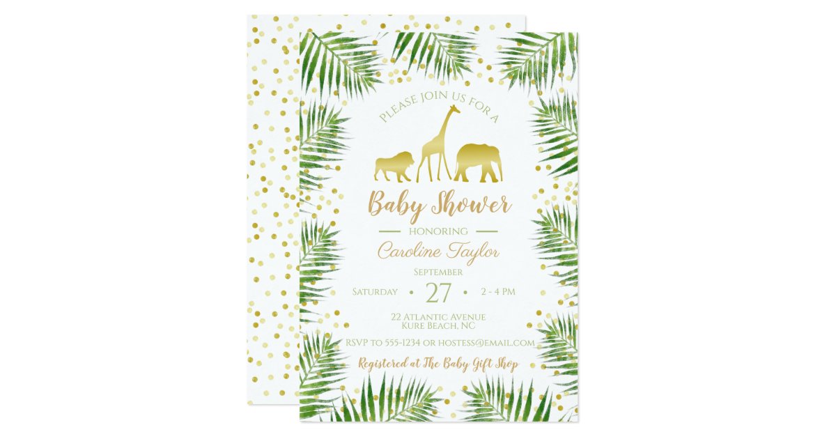 Gold Safari Animals Baby Shower Invitation | Zazzle.com