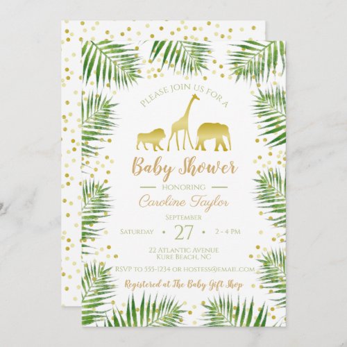 Gold Safari Animals Baby Shower Invitation