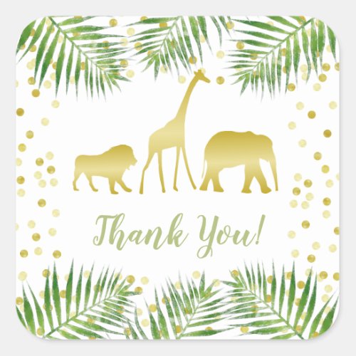Gold Safari Animals Baby Shower Square Sticker
