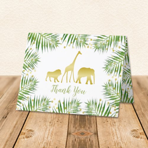 Gold Safari Animals Baby Shower Thank You Card