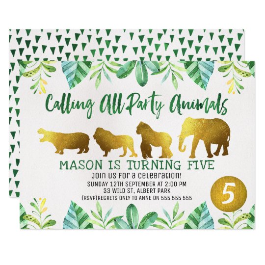 gold safari animals birthday invitation zazzle com