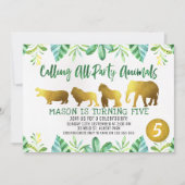 Gold Safari Animals Birthday Invitation (Front)