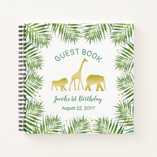 Gold Safari Animals First Birthday Notebook