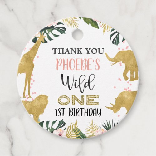 Gold Safari Animals Floral Wild One Birthday  Favor Tags