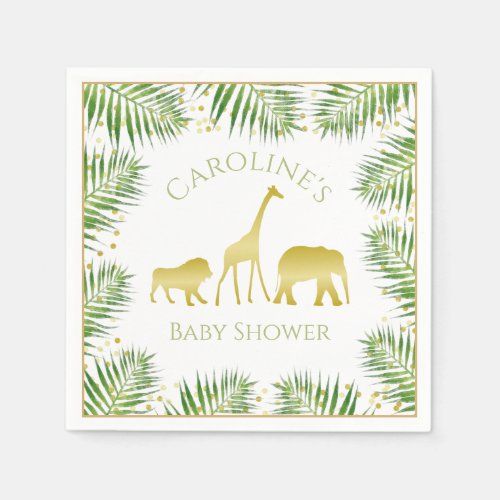 Gold Safari Animals Tropical Baby Shower Napkins