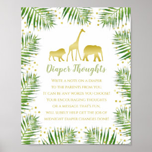 Gold Safari Baby Shower Diaper Thoughts Game Sign