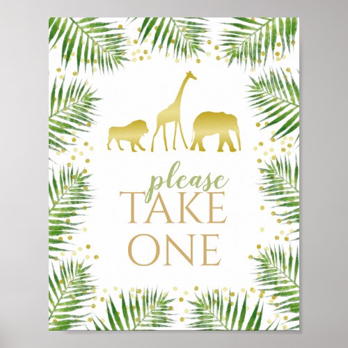 Gold Safari Baby Shower Favors Take One Sign