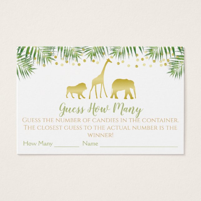 Gold Safari Baby Shower Guess How Many Game Card (Front)