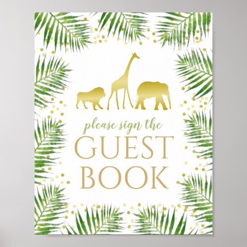 Gold Safari Baby Shower Guest Book Sign Decor