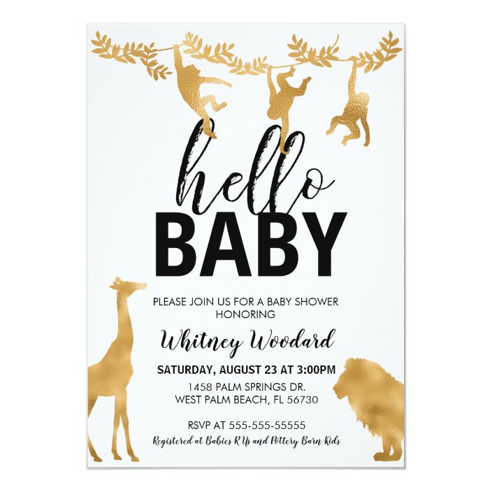 gold safari baby shower invitations