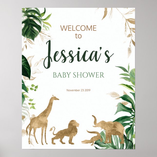 Gold Safari Baby Shower Welcome Sign (Front)