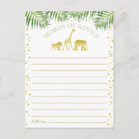 Gold Safari Baby Shower Words of Advice Postcard