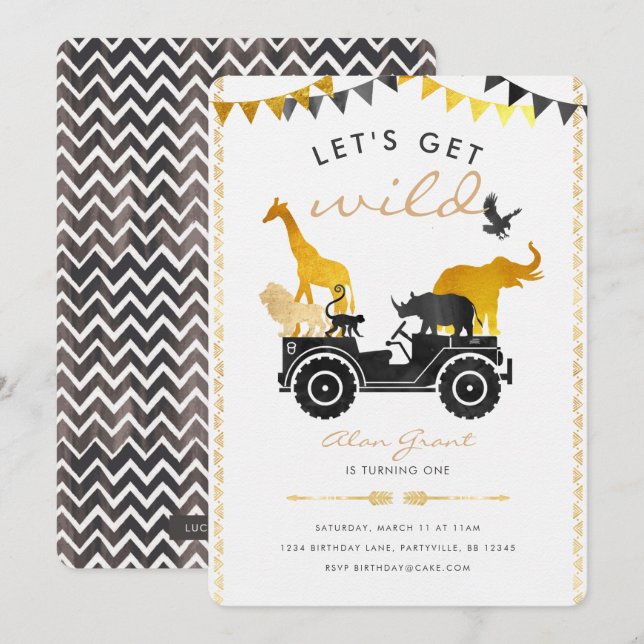 Gold Safari Birthday Invitation (Front/Back)
