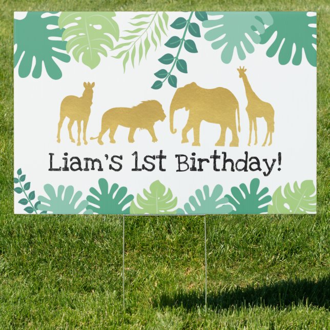 Gold Safari Birthday Sign Decorative Yard (Insitu)