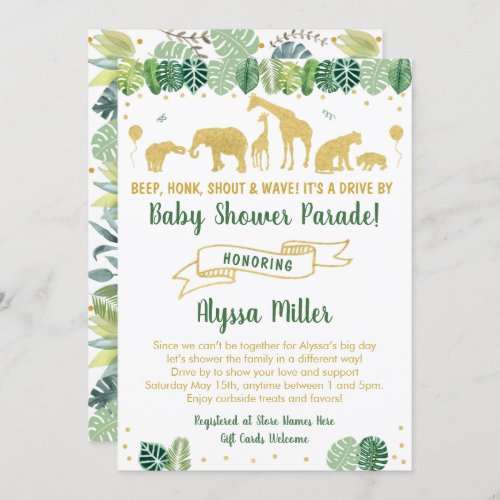 Gold Safari Drive By Baby Shower Parade Invitation