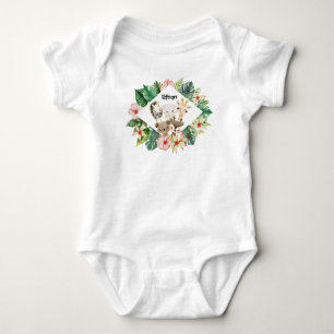 Gold Safari Friends Watercolor Floral Greenery Baby Bodysuit
