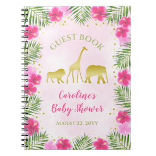 Gold Safari Pink Floral Baby Shower Guest Book