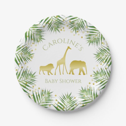 Gold Safari Tropical Baby Shower Paper Plates