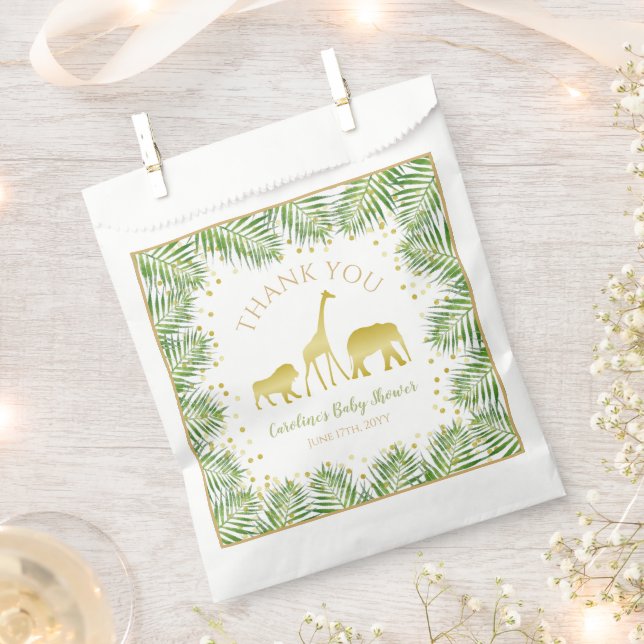 Gold Safari Tropical Baby Shower Treat Favor Bag (Clipped)
