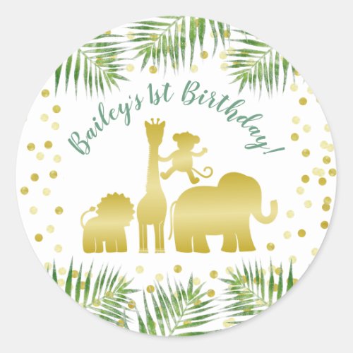 Gold Safari Wild One Animals Birthday Classic Round Sticker