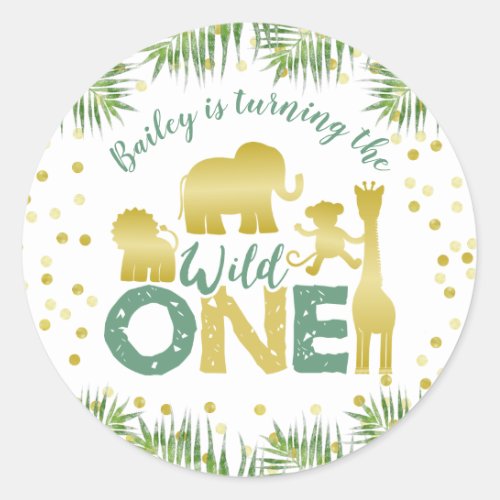 Gold Safari Wild One Animals Birthday Classic Round Sticker