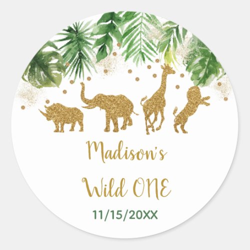 Gold Safari Wild One First Birthday Classic Round Sticker