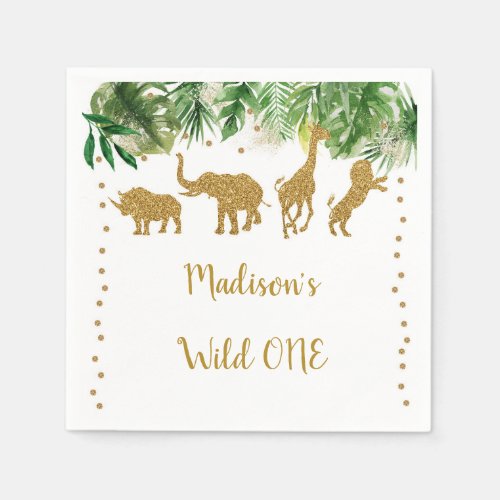 Gold Safari Wild One First Birthday Napkins