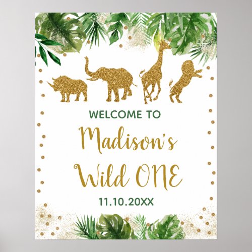 Gold Safari Wild One First Birthday Welcome Poster