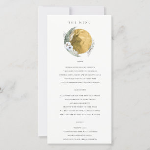 Gold Saga Green Floral Wreath Wedding Menu Card