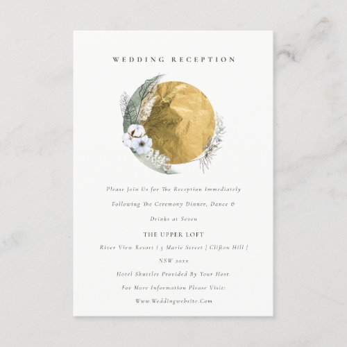 Gold Saga Green Floral Wreath Wedding Reception Enclosure Card