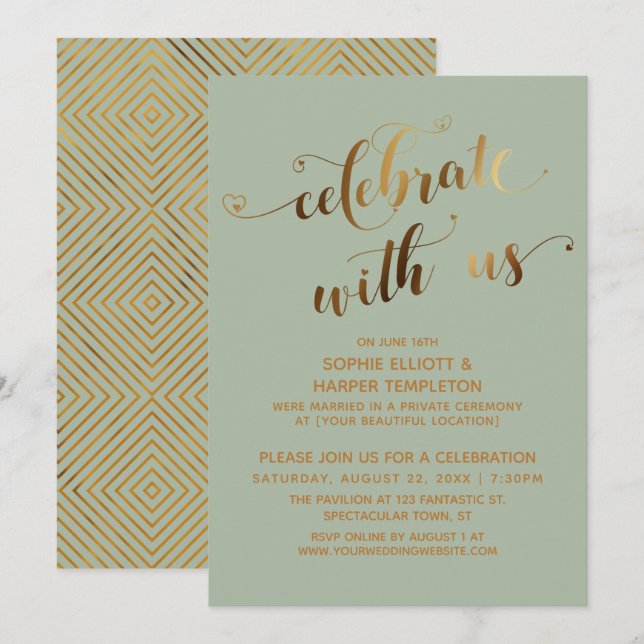 Gold & Sage Celebrate with Us Post-Wedding Party Invitation (Front/Back)
