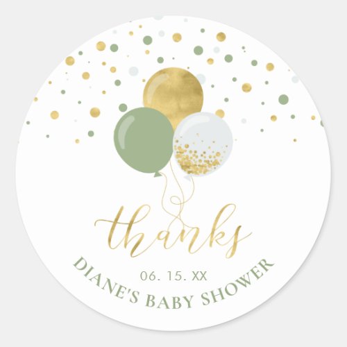 Gold  Sage Green Balloons  Party Favor Thank you Classic Round Sticker