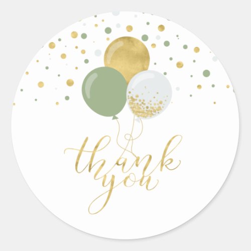 Gold Sage Green Balloons  Party Favor Thank you Classic Round Sticker