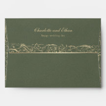 Gold & Sage Green Baroque Border Wedding Envelope