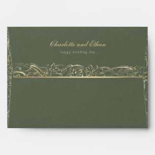 Gold & Sage Green Baroque Border Wedding Envelope
