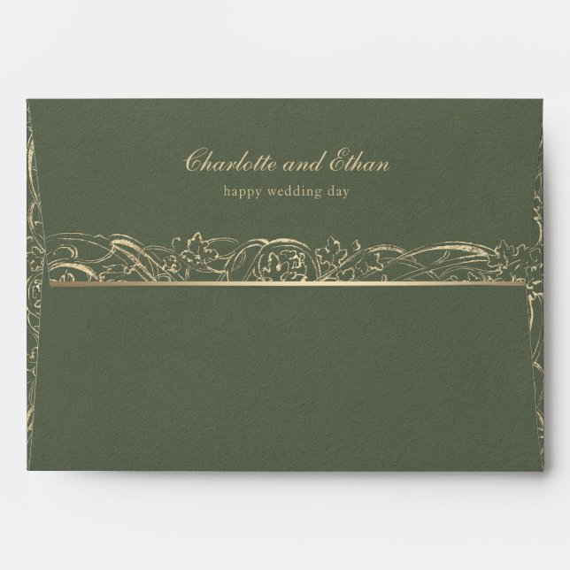 Gold & Sage Green Baroque Border Wedding Envelope (Back (Top Flap))