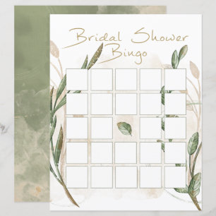 Gold Sage Green Floral Bridal Shower Bingo
