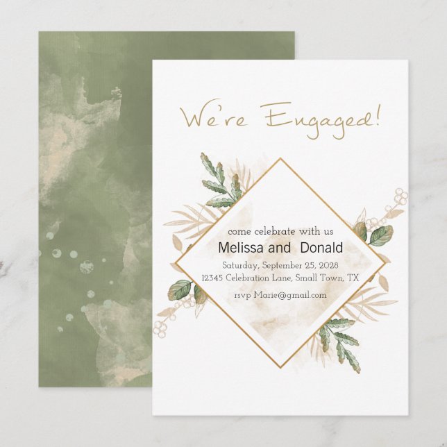 Gold Sage Green Floral Elegant Engagement (Front/Back)