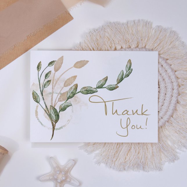 Gold Sage Green Floral Elegant Thank You Card (Creator Uploaded)