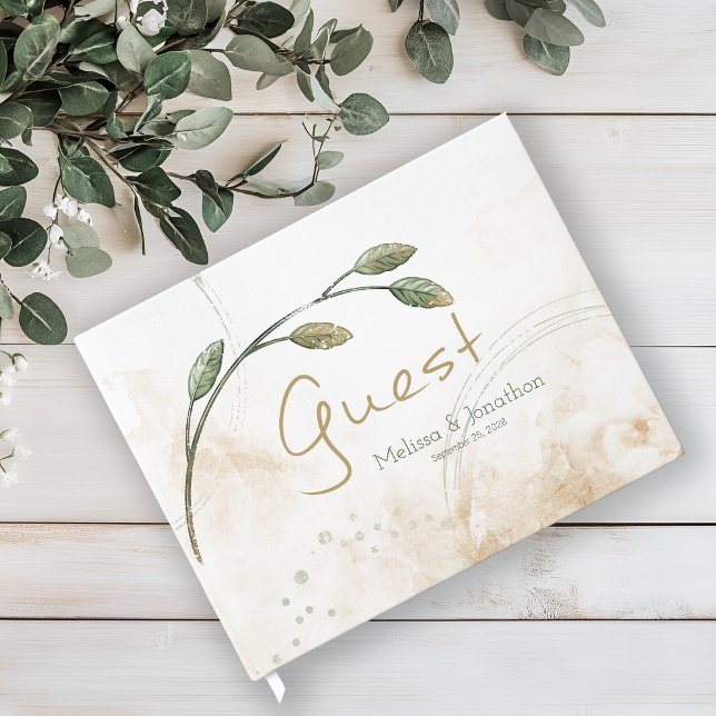 Gold Sage Green Floral Wedding Guest Book (Creator Uploaded)