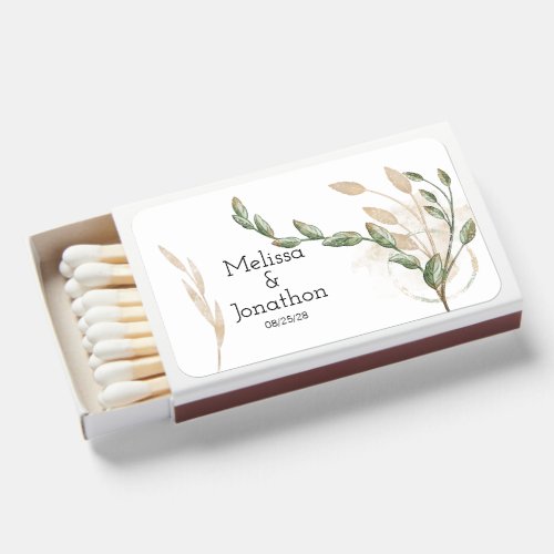 Gold Sage Green Floral Wedding Matchboxes