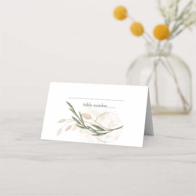 Gold Sage Green Floral Wedding Place Card (Front)